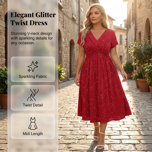 👗 Elegantné dámske midi šaty s vreckami a leskom – pohodlie na jar a leto! 👗