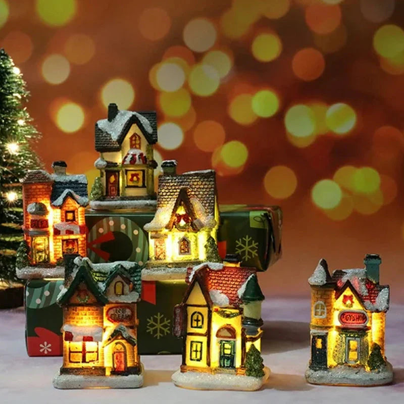 Miniatúrny LED osvetlený vianočný domček