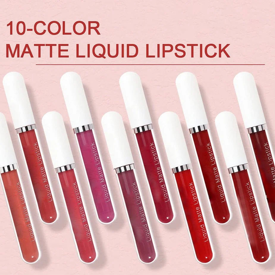 Sada vodovzdorných matných rúžov – 10 farieb, celodenná výdrž 💄