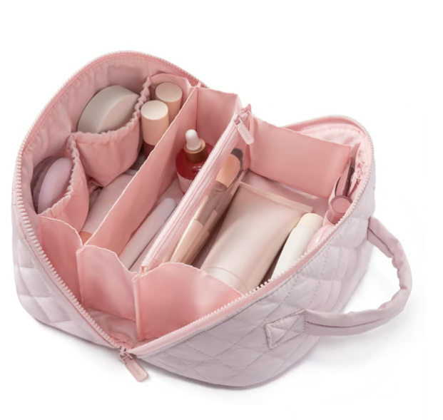 ✨ Women’s Travel Cosmetic Bag – Waterproof Faux Leather Makeup Organizer with 180° Open Design & Large Capacity