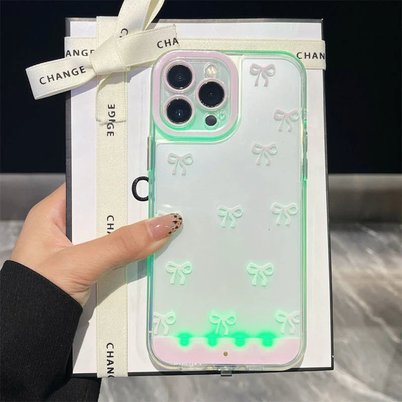💫🎀Roztomilý LED kryt na telefón s mašľou - elegantná ochrana s trblietkami ✨