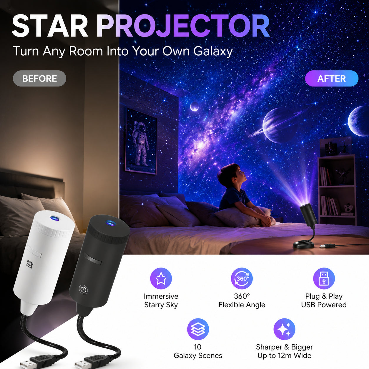 🌌 Premeňte svoju spálňu na čarovnú galaxiu! HD hviezdny projektor na relaxáciu