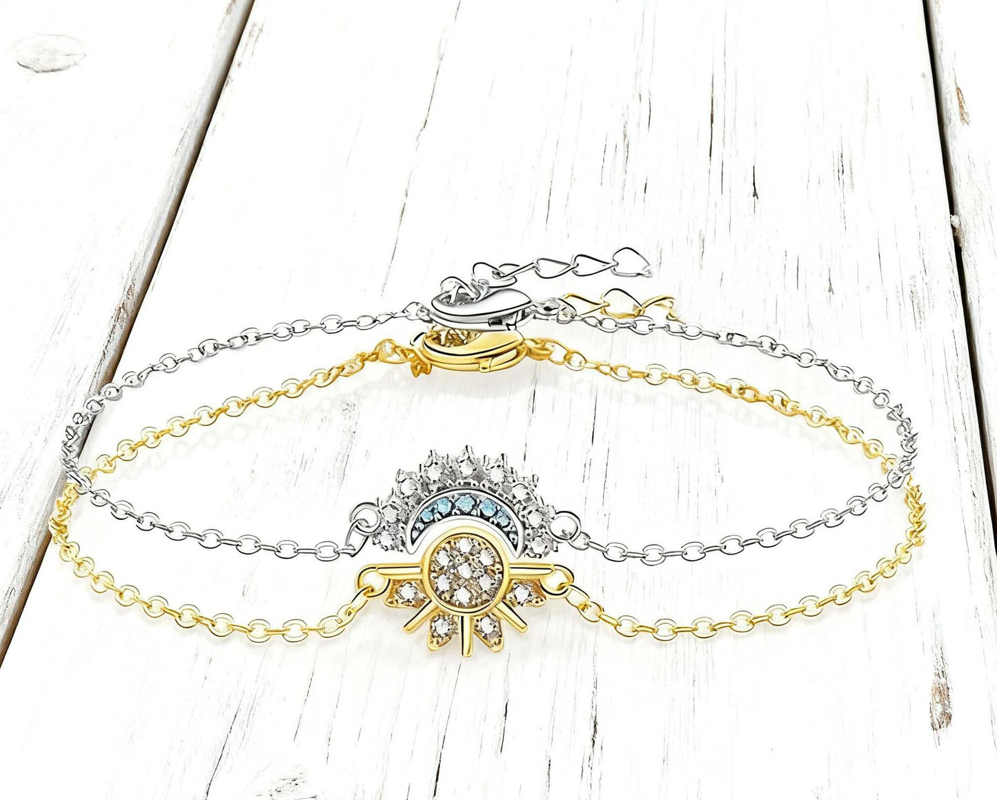 💖 Zápasiace náhrdelníky Slnko + Mesiac s kamienkami – pre páry aj najlepších priateľov 🌙