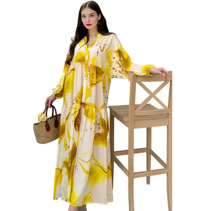 👗 Dámske ľahké maxi šaty s kvetinovým vzorom a V-výstrihom – pohodlie a elegancia na celé leto!