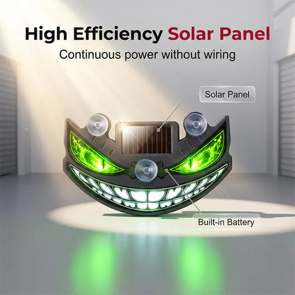 🚗✨ LED výstražné svetlo do auta s solárnym panelom a „diablovým okom“ –🔋 S senzorom vibrácií, nabíjaním cez USB a solárny panel, univerzálne použitie 😈