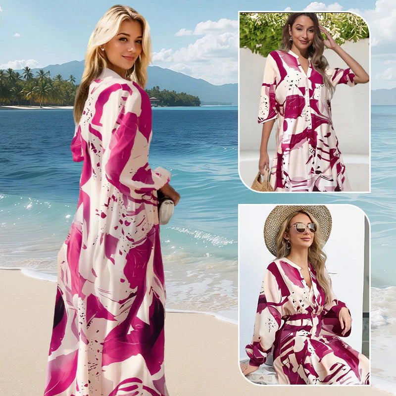 👗 Dámske ľahké maxi šaty s kvetinovým vzorom a V-výstrihom – pohodlie a elegancia na celé leto!