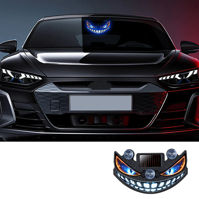 🚗✨ LED výstražné svetlo do auta s solárnym panelom a „diablovým okom“ –🔋 S senzorom vibrácií, nabíjaním cez USB a solárny panel, univerzálne použitie 😈