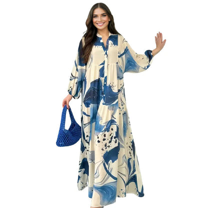 👗 Dámske ľahké maxi šaty s kvetinovým vzorom a V-výstrihom – pohodlie a elegancia na celé leto!