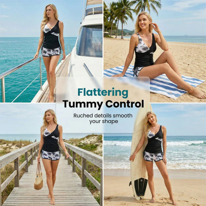 🔥 Novinka 2026 –👙Súprava tankini s vysokým pásom a šortkami s tropickým vzorom🌴