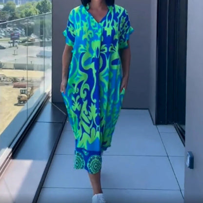 👗 Ležérne elegantné šaty s potlačou & V-výstrihom – Pohodlie & štýl celý deň! ✨