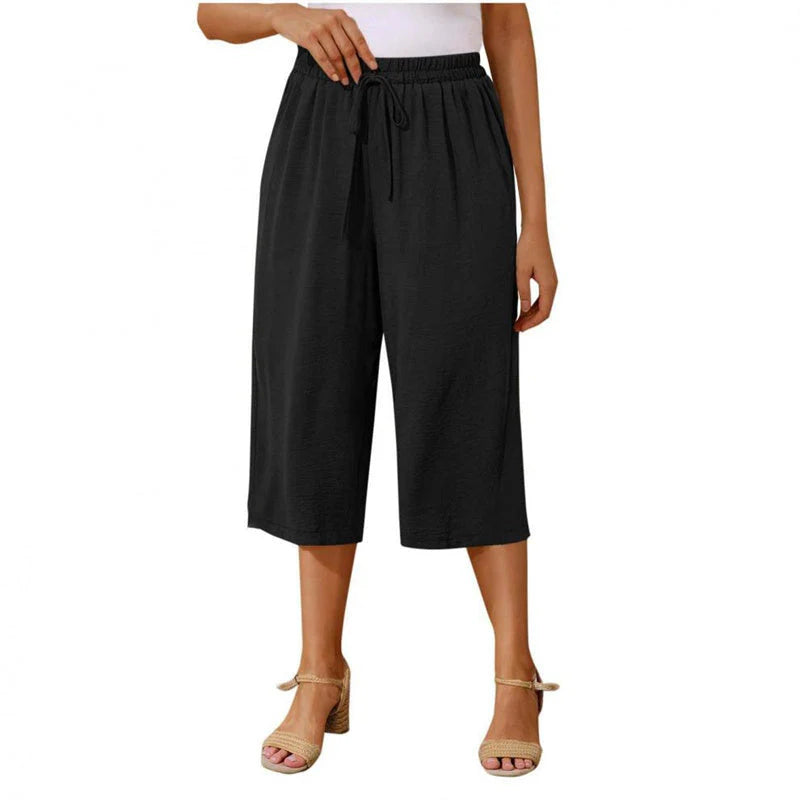 👖 Dámske capri nohavice s elastickým pásom a šnúrkou