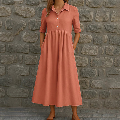 👗 Dámske ležérne midi šaty s vysokým pásom a vreckami – lichotivý košeličkový strih