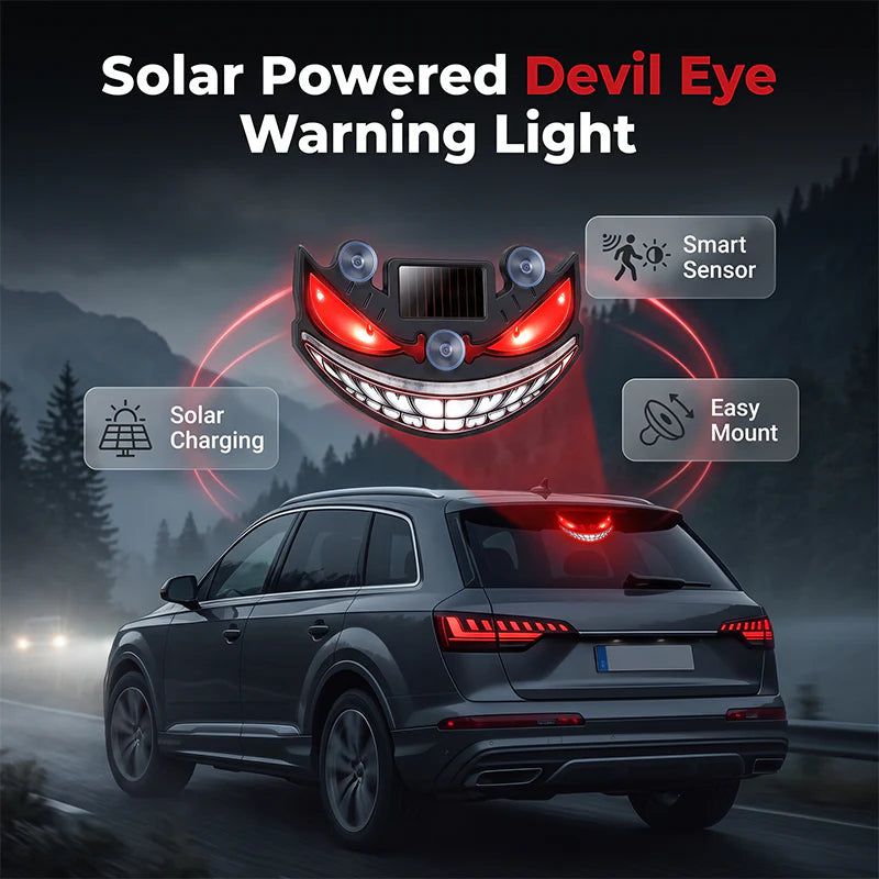 🚗✨ LED výstražné svetlo do auta s solárnym panelom a „diablovým okom“ –🔋 S senzorom vibrácií, nabíjaním cez USB a solárny panel, univerzálne použitie 😈