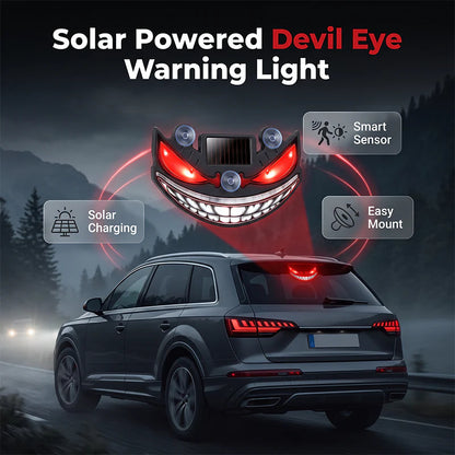 🚗✨ LED výstražné svetlo do auta s solárnym panelom a „diablovým okom“ –🔋 S senzorom vibrácií, nabíjaním cez USB a solárny panel, univerzálne použitie 😈