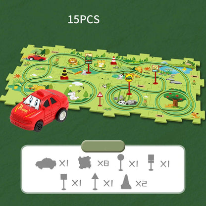【👶Perfektný darček na rozvoj logického myslenia a zručností!】Detská vzdelávacia hracia sada s puzzle a autodráhou