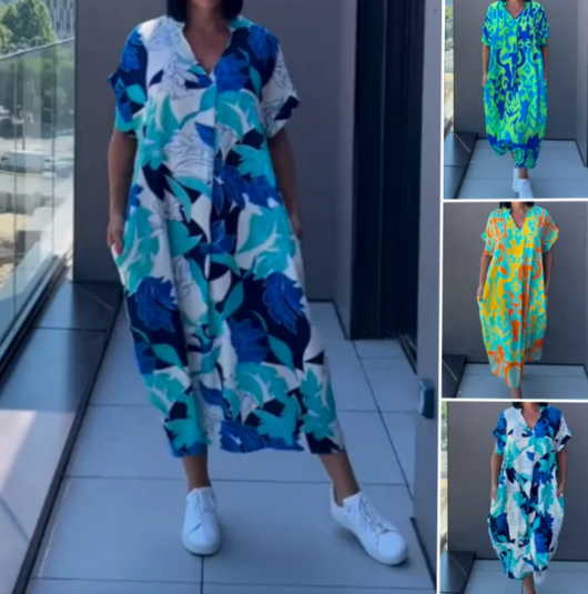 👗 Ležérne elegantné šaty s potlačou & V-výstrihom – Pohodlie & štýl celý deň! ✨