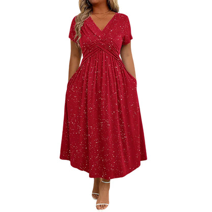 👗  Elegantné dámske midi šaty s vreckami a leskom – pohodlie na jar a leto! 👗