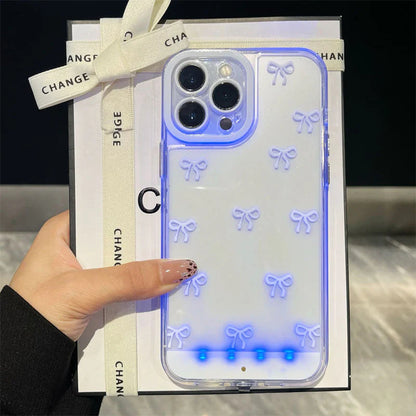 💫🎀Roztomilý LED kryt na telefón s mašľou - elegantná ochrana s trblietkami ✨