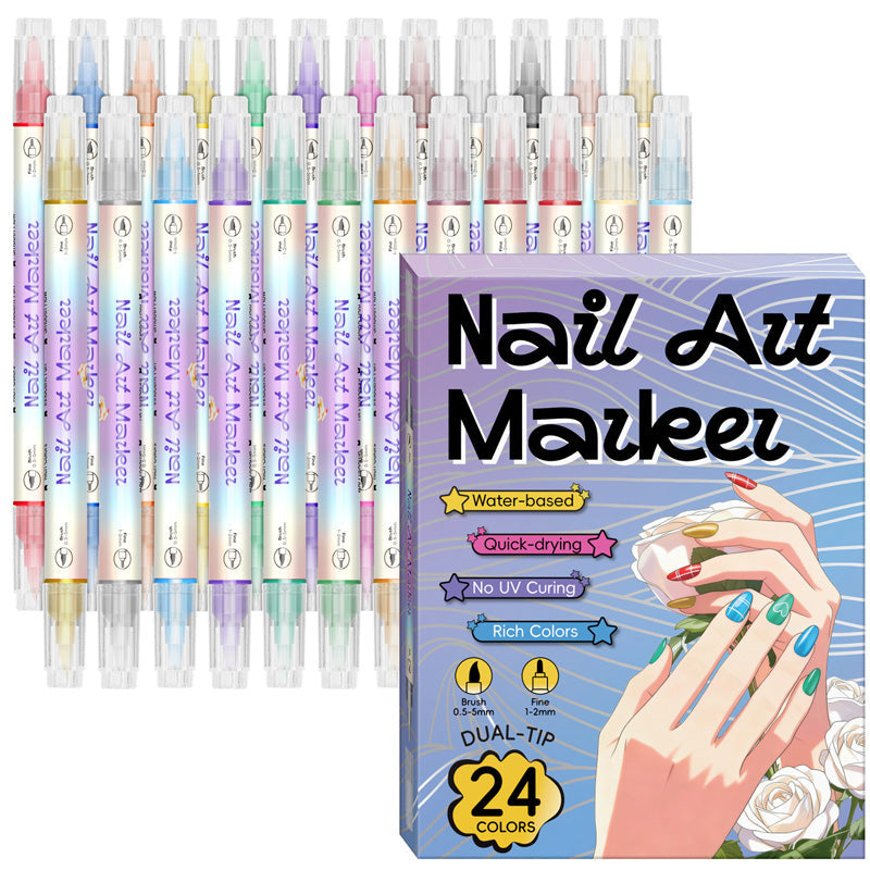 🖌️ Sada fixiek na nechty 2v1 – jemný hrot + štetec pre dokonalé vzory 💅