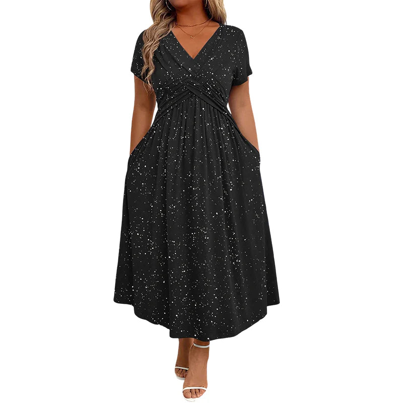 👗  Elegantné dámske midi šaty s vreckami a leskom – pohodlie na jar a leto! 👗