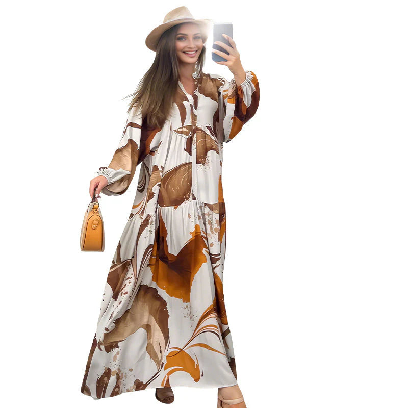 👗 Dámske ľahké maxi šaty s kvetinovým vzorom a V-výstrihom – pohodlie a elegancia na celé leto!