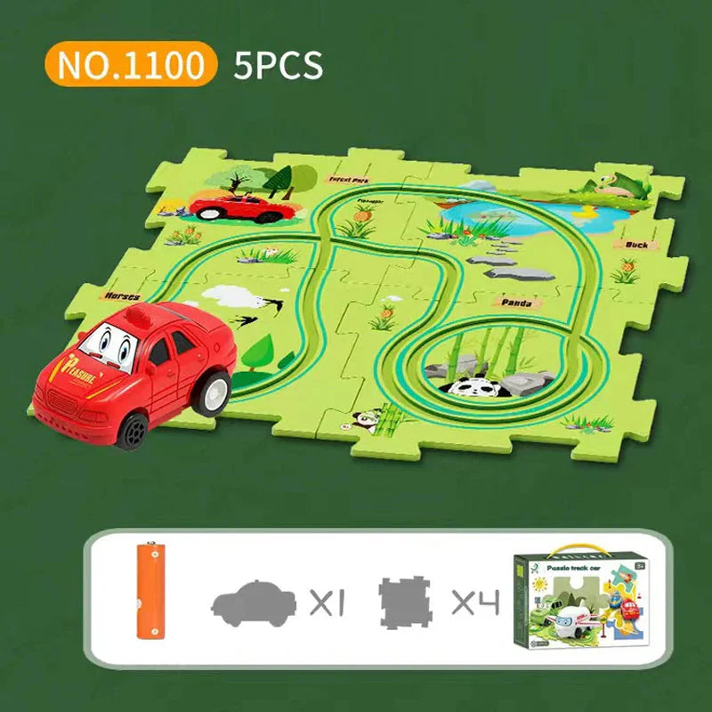【👶Perfektný darček na rozvoj logického myslenia a zručností!】Detská vzdelávacia hracia sada s puzzle a autodráhou