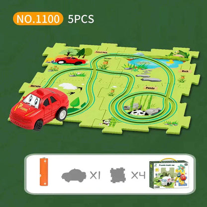 【👶Perfektný darček na rozvoj logického myslenia a zručností!】Detská vzdelávacia hracia sada s puzzle a autodráhou