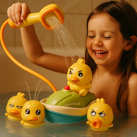 🦆 Elektrická vodná hračka s kačacím člnom – Striekanie vody + Interaktívna zábava! 💦