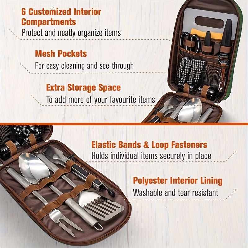 🍖Outdoor Kitchen Utensil Organizer Bag – Oxford Fabric, Large Capacity, Durable & Portable (Perfect for Camping & BBQs)✨