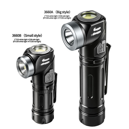 💡🛠️ LED čelovka a baterka s otočnou hlavou 90° + magnet + klip – Ruky voľné vždy! ✨