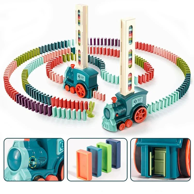 🚂 Montessori domino vlak s 60 kociek – Bezpečný, vzdělávací a zábavný darček!! 🧠