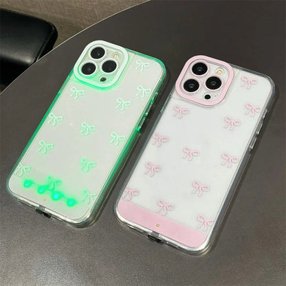 💫🎀Roztomilý LED kryt na telefón s mašľou - elegantná ochrana s trblietkami ✨