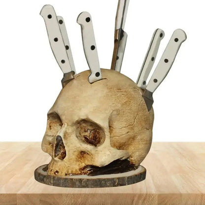 💀Halloweenské prekvapenie🎃Kreatívny držiak na nože v tvare lebky z živice