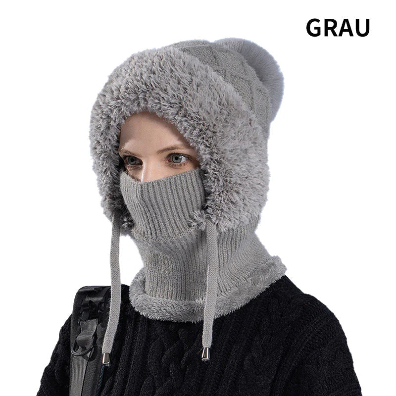 【❄️ Ideálne na lyžovanie, cestovanie alebo každodenné nosenie!】elegantná, hrubá pletená zimná čiapka s teplou pokrývkou tváre a šatkou