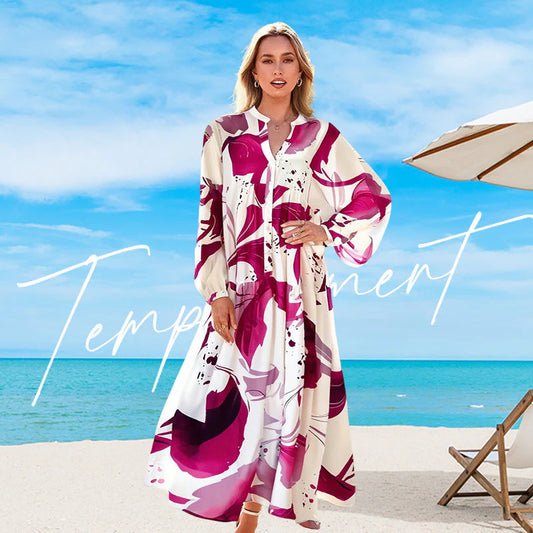 👗 Dámske ľahké maxi šaty s kvetinovým vzorom a V-výstrihom – pohodlie a elegancia na celé leto!