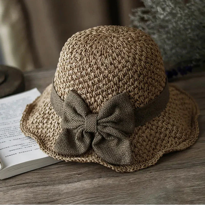 🏖️👒Elegantný pletený slamenný klobúk s mašľou