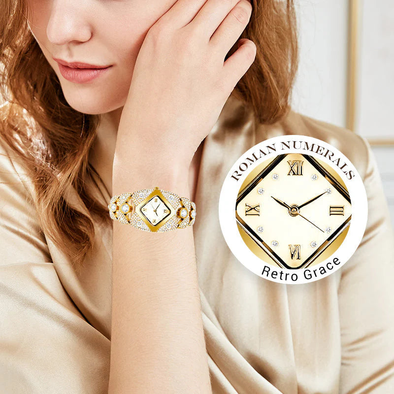 【⌚ Zmes retro elegancie a modernej módy】Dámske retro quartzové hodinky s trblietavými kamienkami⌚