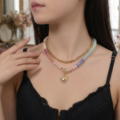 💖 Vrstvený boho náhrdelník s dúhovými perlami a srdiečkom – trendy & romantický 🌟