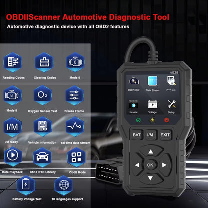 🚗 OBDII Diagnostický Skener V529 – Číta Kódy + Reálny Dátový Tok + 10 Jazykov! ✨