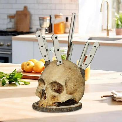 💀Halloweenské prekvapenie🎃Kreatívny držiak na nože v tvare lebky z živice