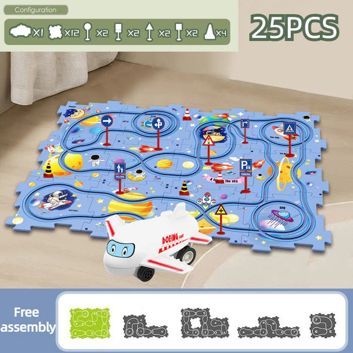 【👶Perfektný darček na rozvoj logického myslenia a zručností!】Detská vzdelávacia hracia sada s puzzle a autodráhou