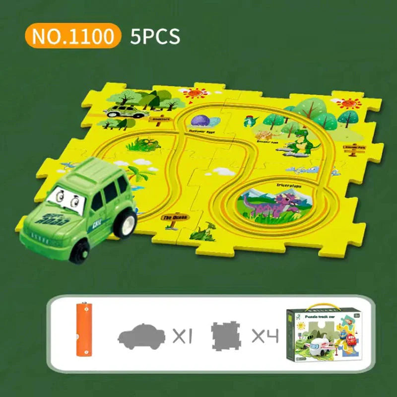 【👶Perfektný darček na rozvoj logického myslenia a zručností!】Detská vzdelávacia hracia sada s puzzle a autodráhou