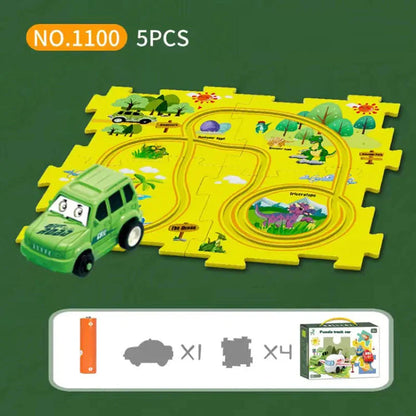 【👶Perfektný darček na rozvoj logického myslenia a zručností!】Detská vzdelávacia hracia sada s puzzle a autodráhou
