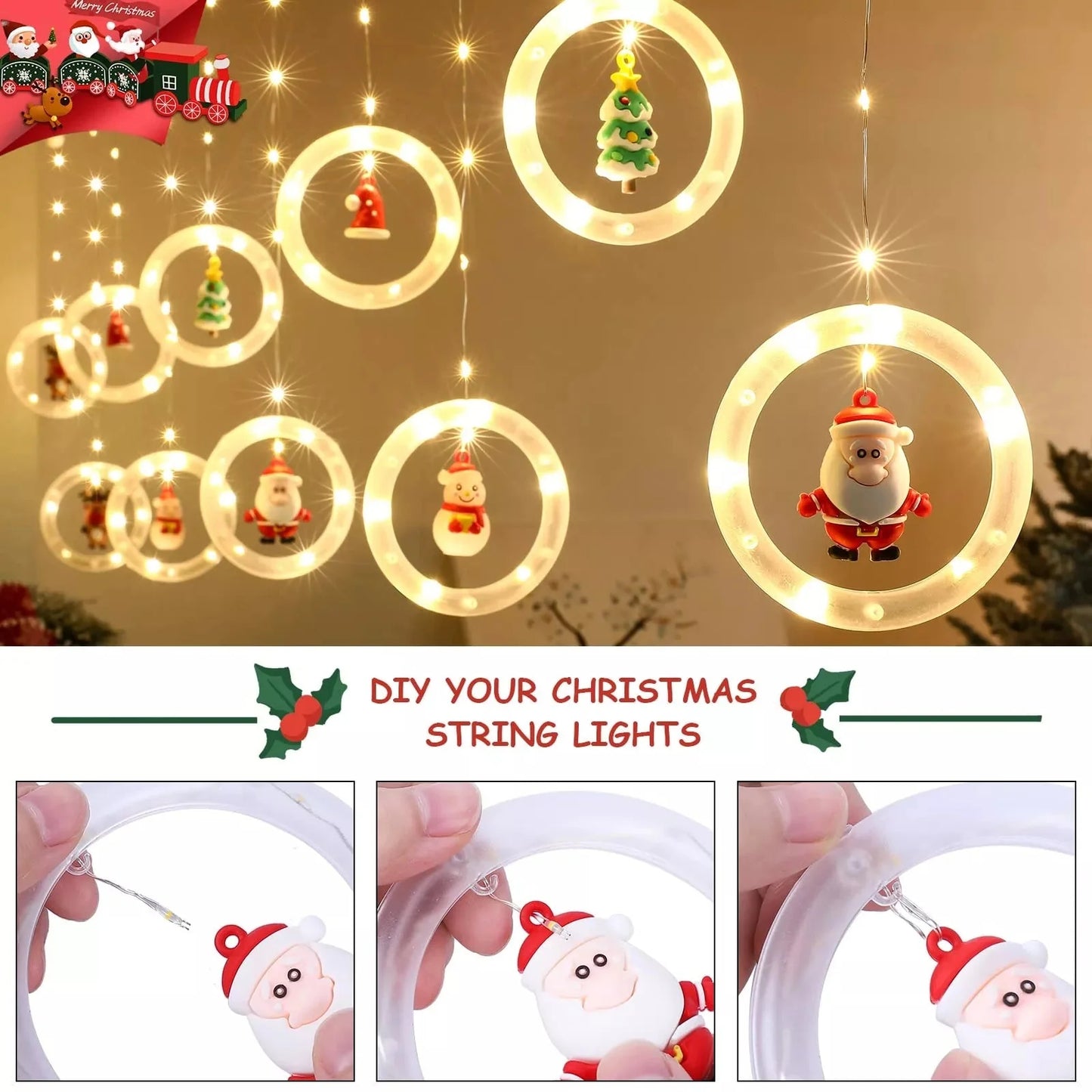 【🎅🏻🎅🏻Krásne vianočné ozdoby】3D vianočná girlanda so svetelnými reťazcami
