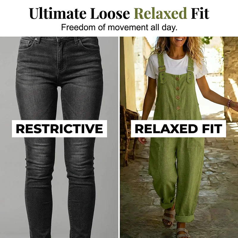 💫Loose-fitting women's overalls with front buttons – relaxed fit, unique style