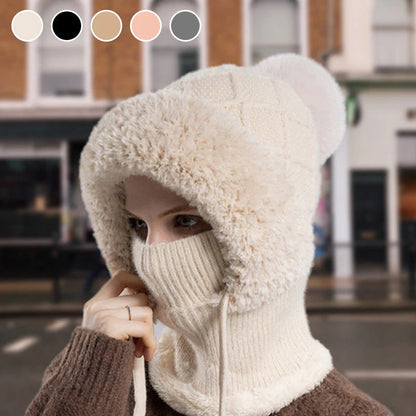【❄️ Ideálne na lyžovanie, cestovanie alebo každodenné nosenie!】elegantná, hrubá pletená zimná čiapka s teplou pokrývkou tváre a šatkou