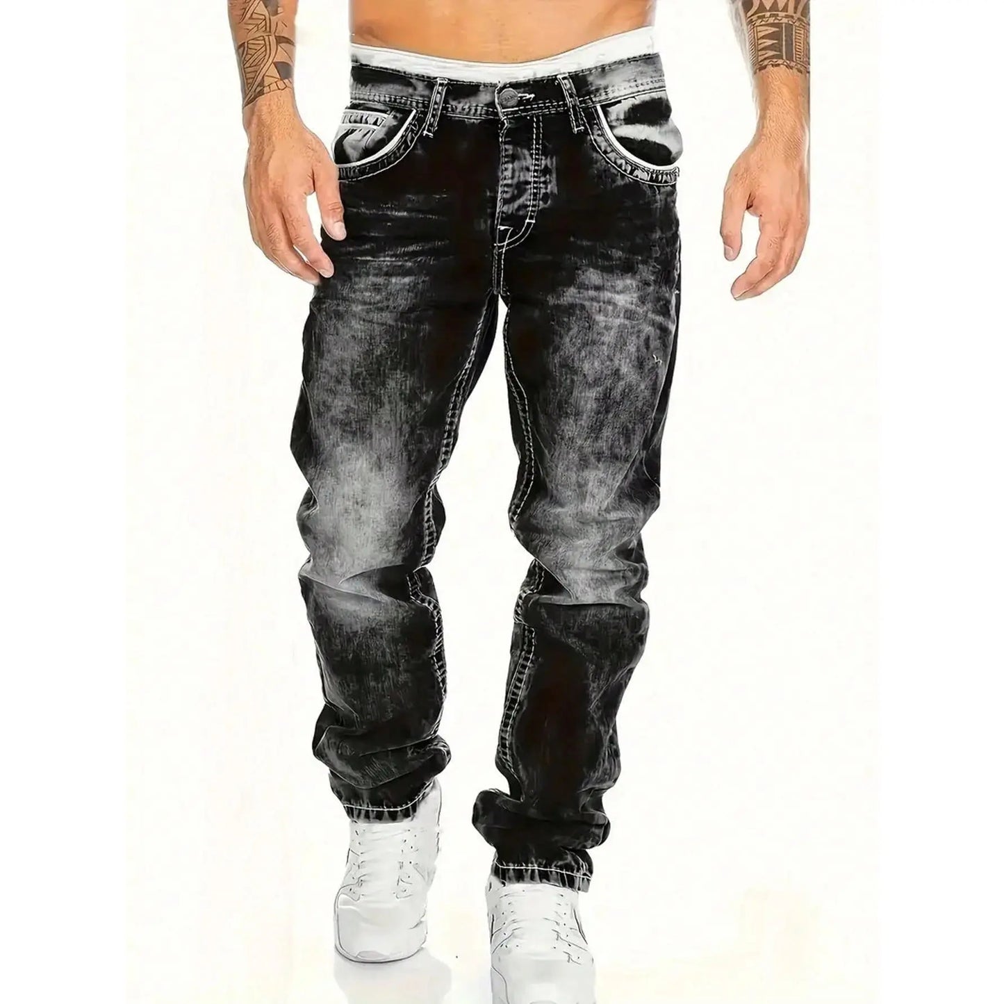👖 Pánske kreatívne pružné džínsy rovný strih – odolný denim a streetwear vzhľad