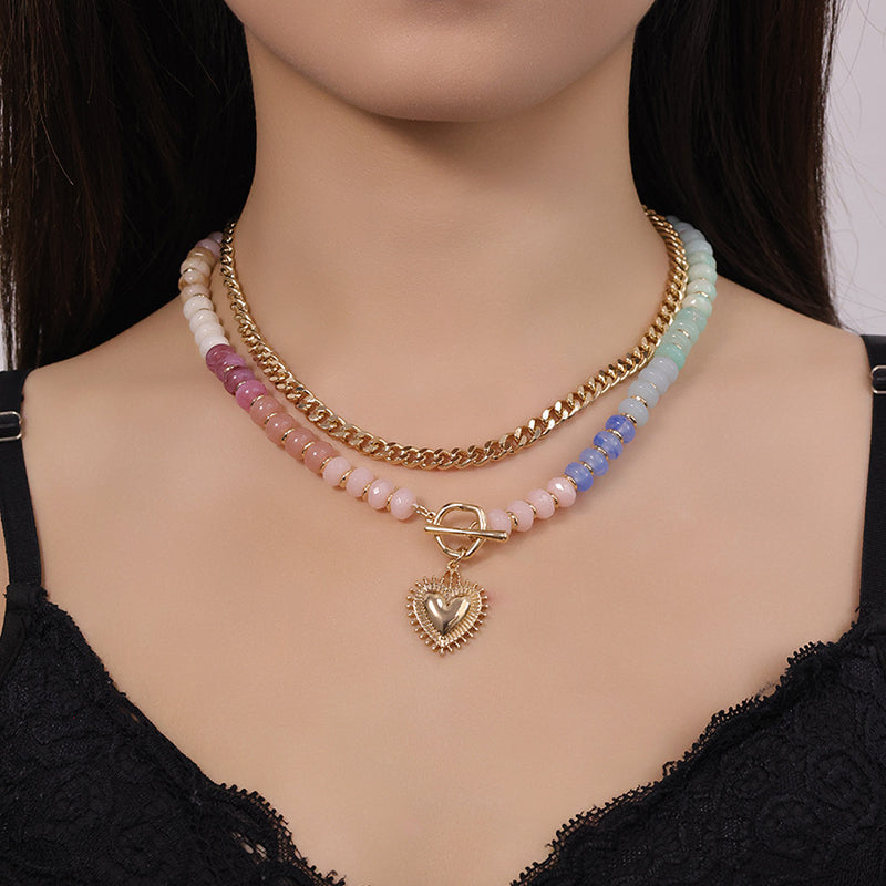 💖 Vrstvený boho náhrdelník s dúhovými perlami a srdiečkom – trendy & romantický 🌟