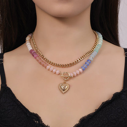 💖 Vrstvený boho náhrdelník s dúhovými perlami a srdiečkom – trendy & romantický 🌟