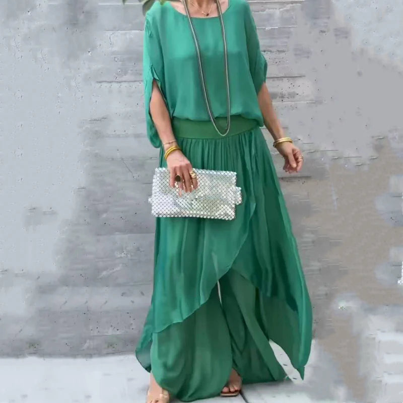 😍 Letná hit: Ľahká šifónová súprava top + široké nohavice! 👗